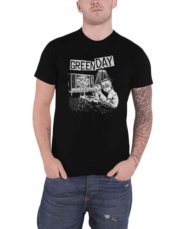 Green Day T Shirt TV Wasteland Band Logo Official Mens Black Black M