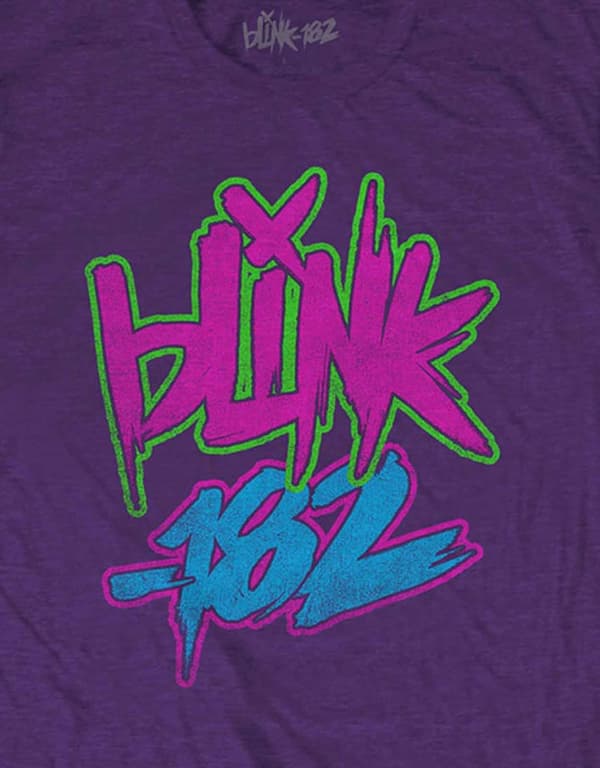 Blink 182 T Shirt Neon Band Logo Official Mens Purple