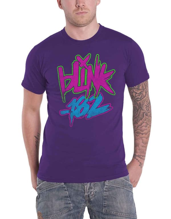 Blink 182 T Shirt Neon Band Logo Official Mens Purple Purple XL