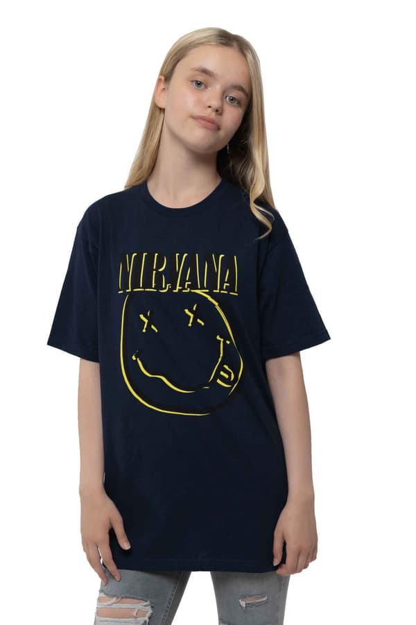Nirvana Kids T Shirt Inverse Smile Official Navy Blue (Ages 3-14 yrs)