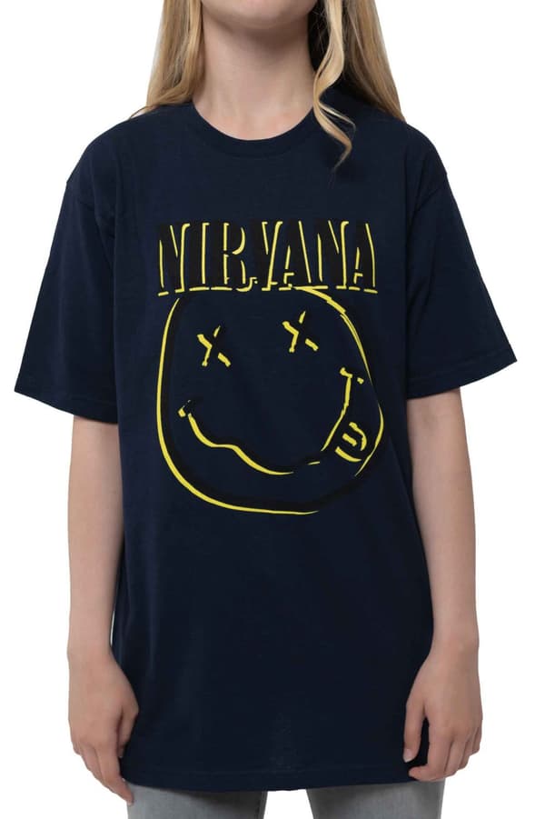 Nirvana Kids T Shirt Inverse Smile Official Navy Blue (Ages 3-14 yrs)