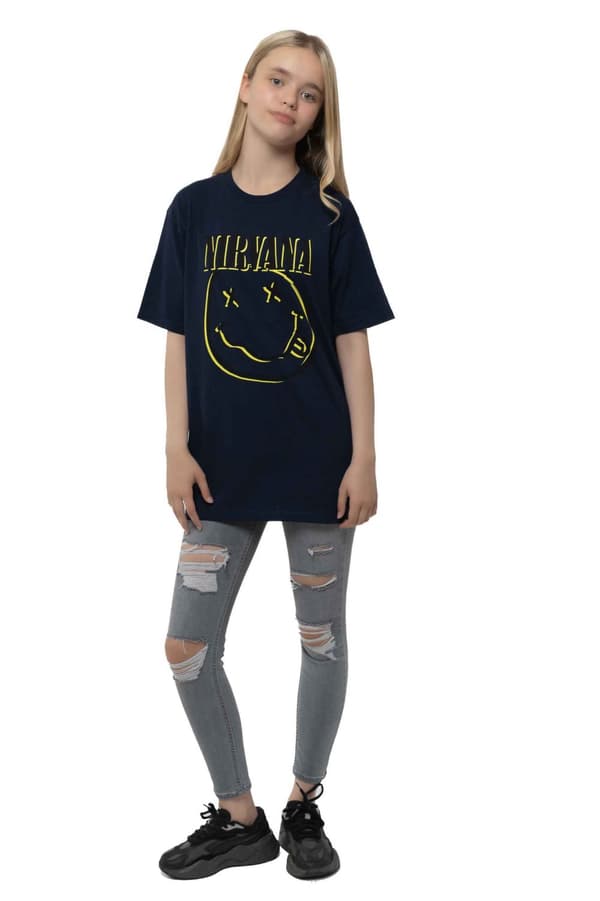Nirvana Kids T Shirt Inverse Smile Official Navy Blue (Ages 3-14 yrs)