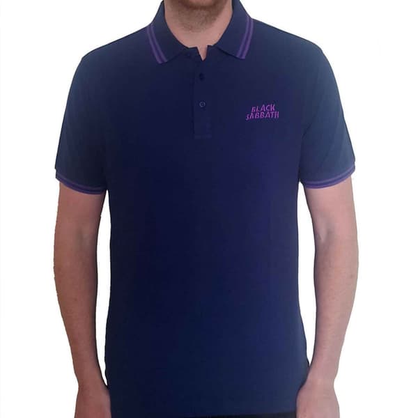 Black Sabbath Polo Shirt Wavy Logo Official Mens Navy Blue Unisex L