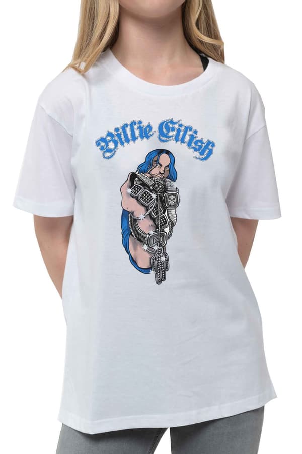 Billie Eilish Kids T Shirt Bling Logo Official White (Ages 7-14 yrs)