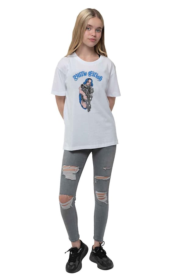 Billie Eilish Kids T Shirt Bling Logo Official White (Ages 7-14 yrs)