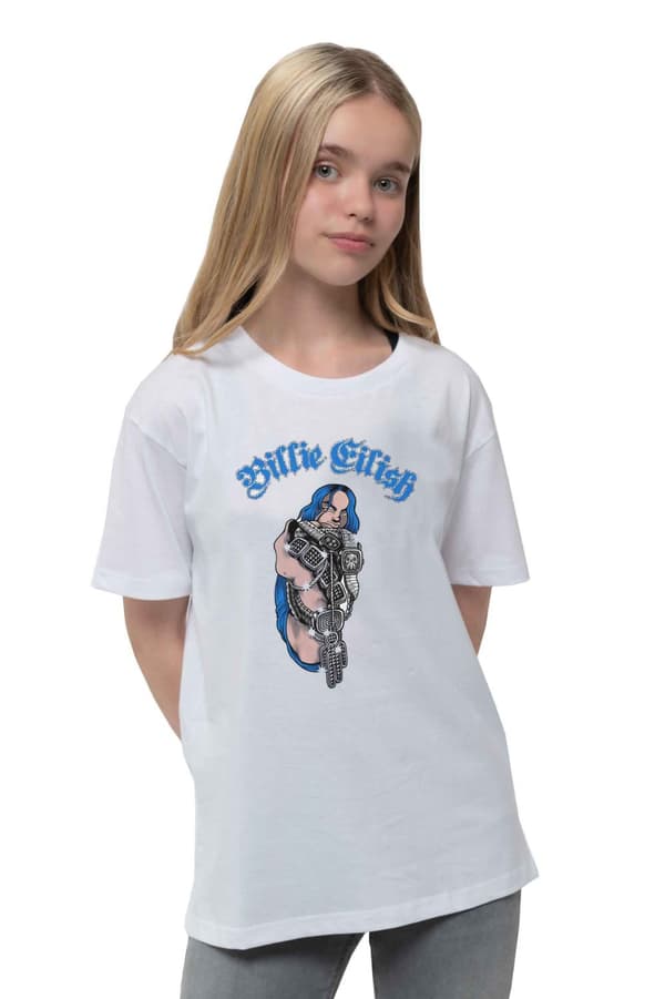 Billie Eilish Kids T Shirt Bling Logo Official White (Ages 7-14 yrs)