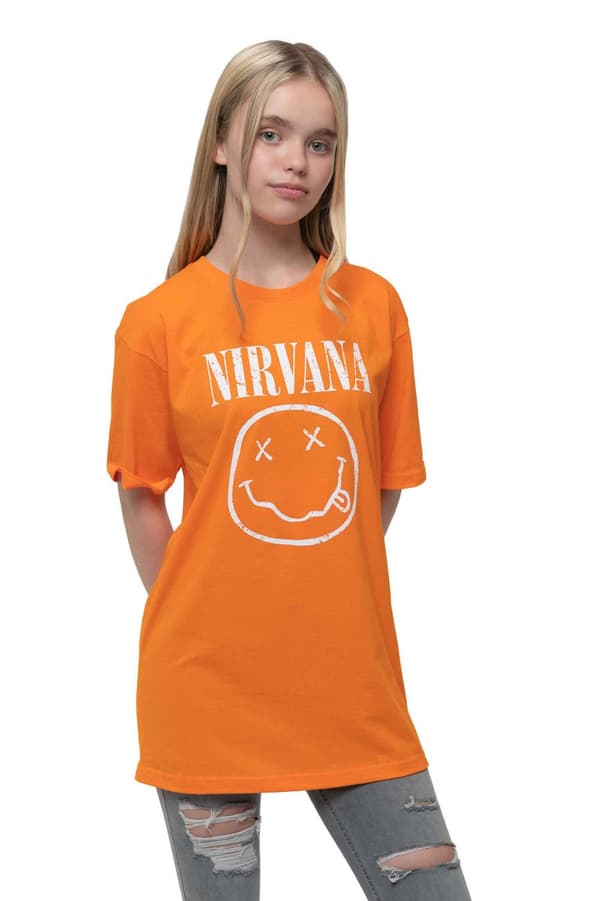 Nirvana Kids T Shirt White Smile Band Logo Official Orange (Ages 5-15yrs) Orange XX-Large (14/15Yrs)