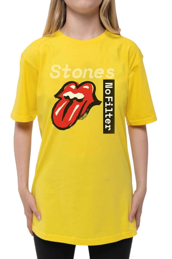The Rolling Stones Kids T Shirt No Filter Text Official Yellow (Ages 3-14 yrs)
