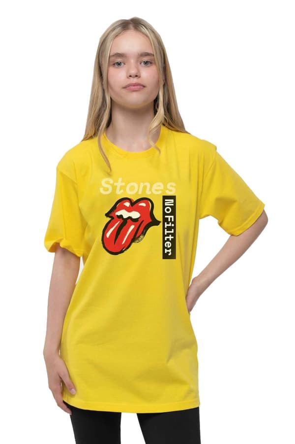 The Rolling Stones Kids T Shirt No Filter Text Official Yellow (Ages 3-14 yrs) Yellow X-Small (3/4 Yrs)