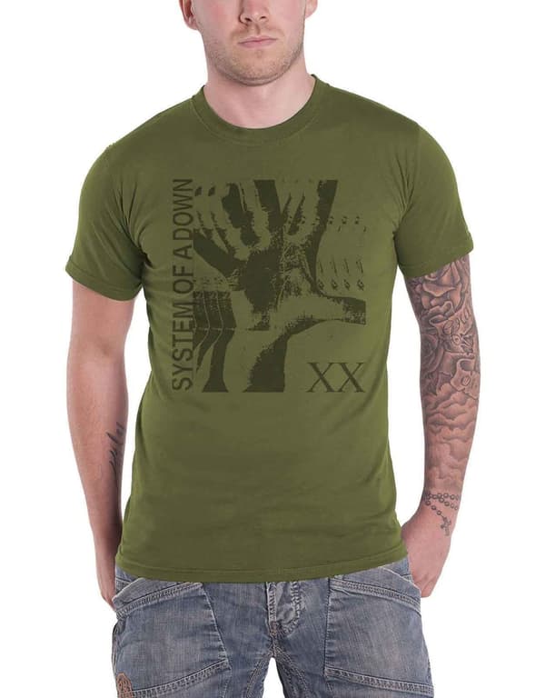 System Of A Down T Shirt Intoxicated Band Logo Official Mens Military Green