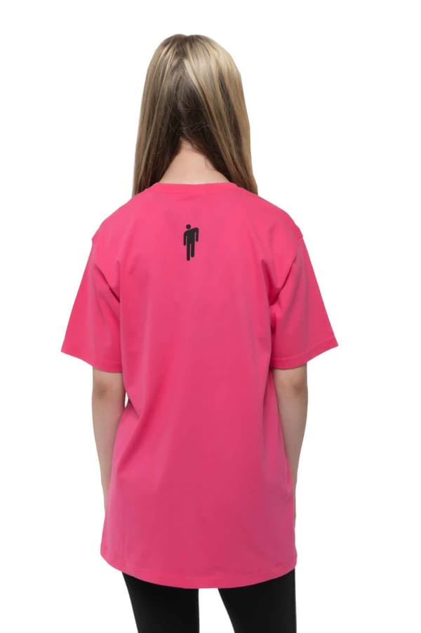 Billie Eilish Kids T Shirt Racer Logo & Blohsh Official Pink (Ages 3-14 yrs)