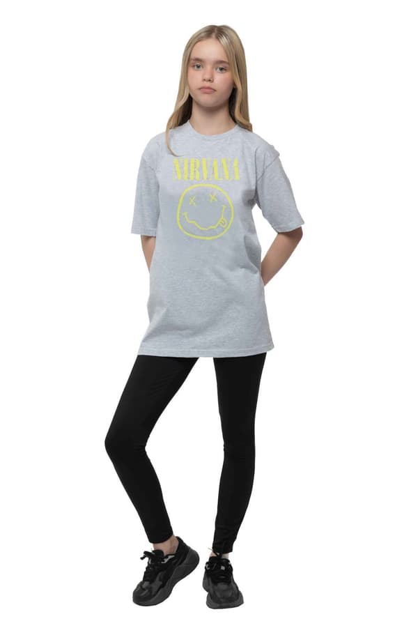 Nirvana Kids T Shirt Smile Band Logo Official Heather Grey (Ages 3-14 yrs)