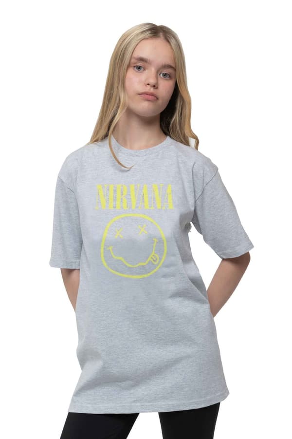 Nirvana Kids T Shirt Smile Band Logo Official Heather Grey (Ages 3-14 yrs)