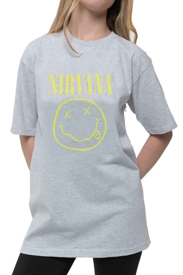 Nirvana Kids T Shirt Smile Band Logo Official Heather Grey (Ages 3-14 yrs)