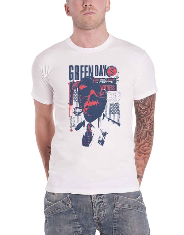 Green Day T Shirt Patriot Witness Band Logo Official Mens White