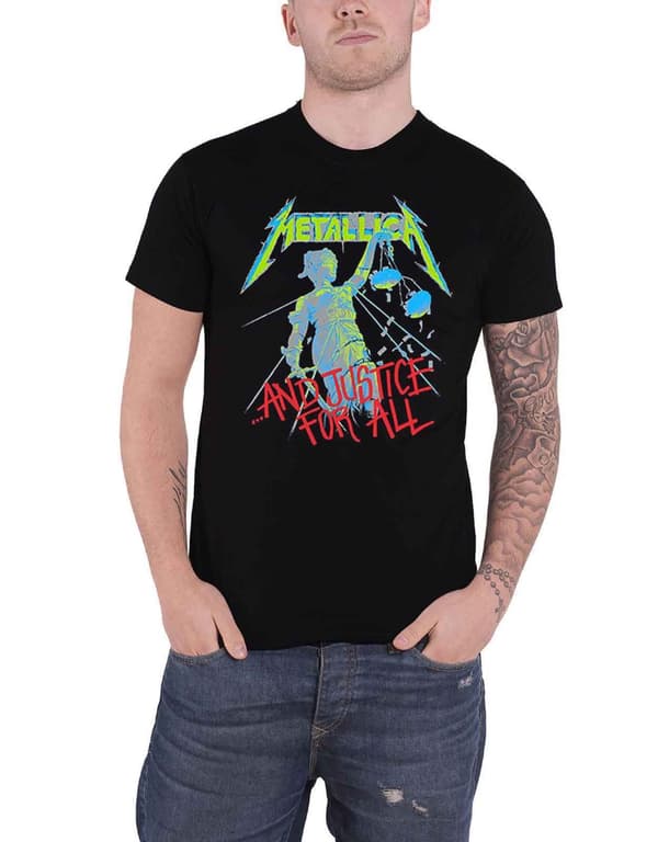 Metallica T Shirt And Justice For All Original Band Logo Official Mens Black Black XL