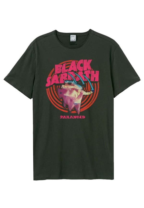 Black Sabbath T Shirt Paranoid Band Logo Official Amplified Unisex Charcoal