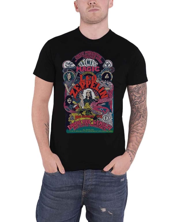Led Zeppelin T Shirt Full Colour Electric Magic Band Logo Official Mens Black