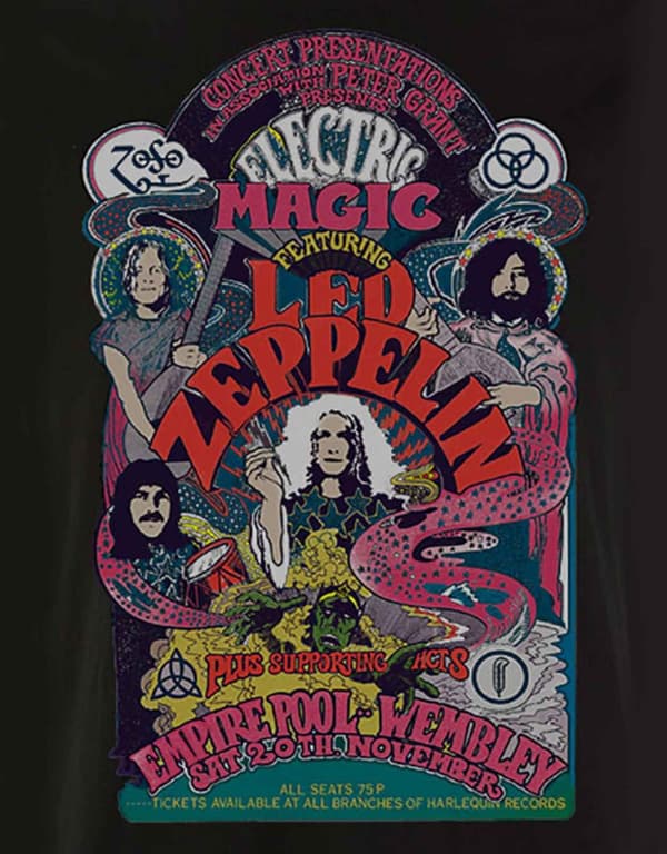 Led Zeppelin T Shirt Full Colour Electric Magic Band Logo Official Mens Black