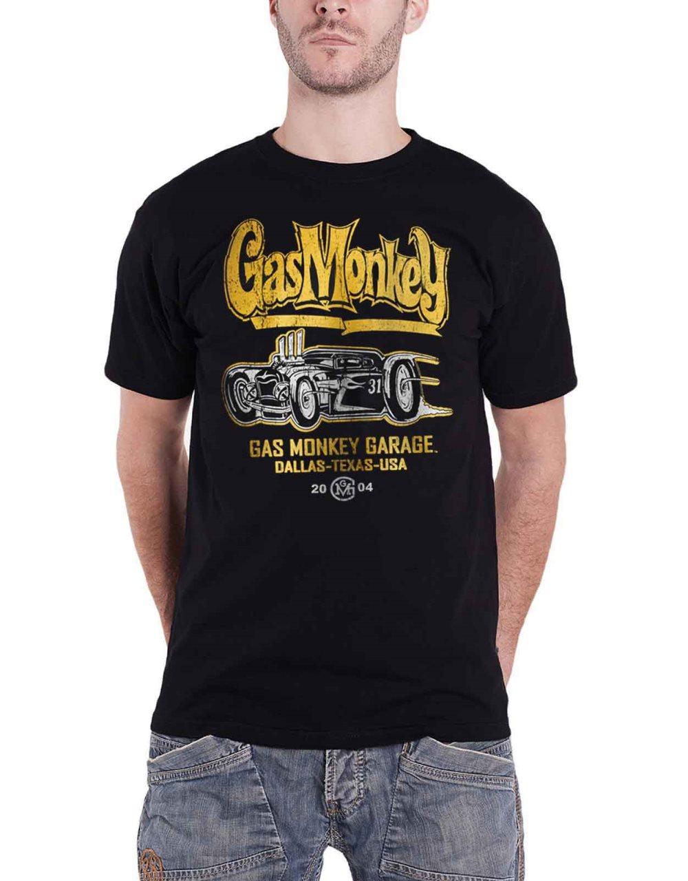 Gas Monkey Garage T Shirt Yellow Hot Rod GMG Logo Official Mens Black M