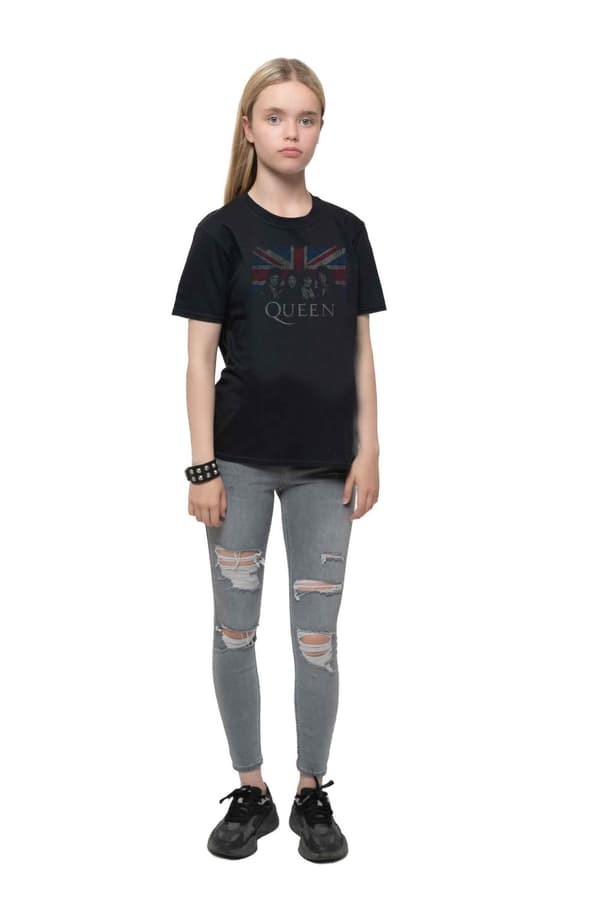 Queen Kids T Shirt Vintage Union Jack Band Logo Official Black Ages 1-12 yrs