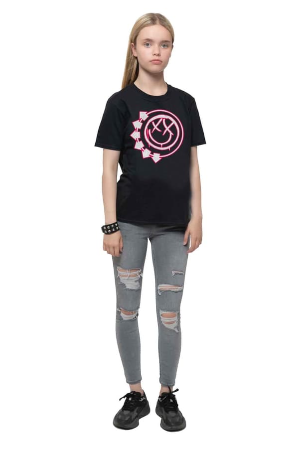 Blink 182 Kids T Shirt Six Arrow Smile Band Logo Official Black Ages 1-12 yrs