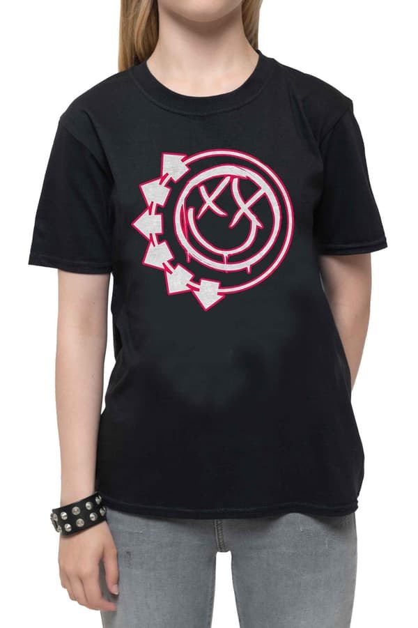 Blink 182 Kids T Shirt Six Arrow Smile Band Logo Official Black Ages 1-12 yrs