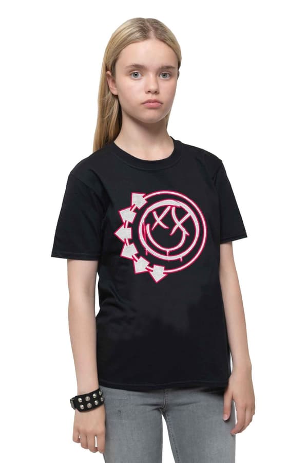 Blink 182 Kids T Shirt Six Arrow Smile Band Logo Official Black Ages 1-12 yrs