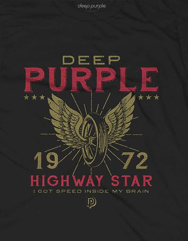 Deep Purple T Shirt Highway Star 1972 Band Logo Official Mens Black