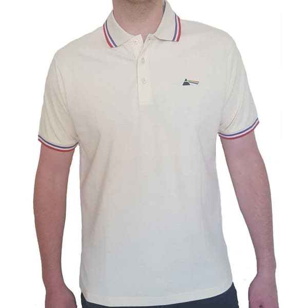 Pink Floyd Polo Shirt Dark Side of the Moon Prism Logo Official Mens Natural