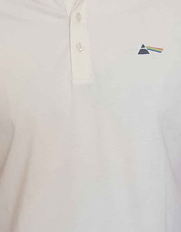 Pink Floyd Polo Shirt Dark Side of the Moon Prism Logo Official Mens Natural