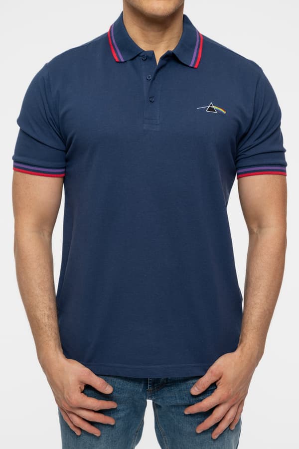 Pink Floyd Polo Shirt Dark Side of the Moon Prism Official Mens Navy Blue
