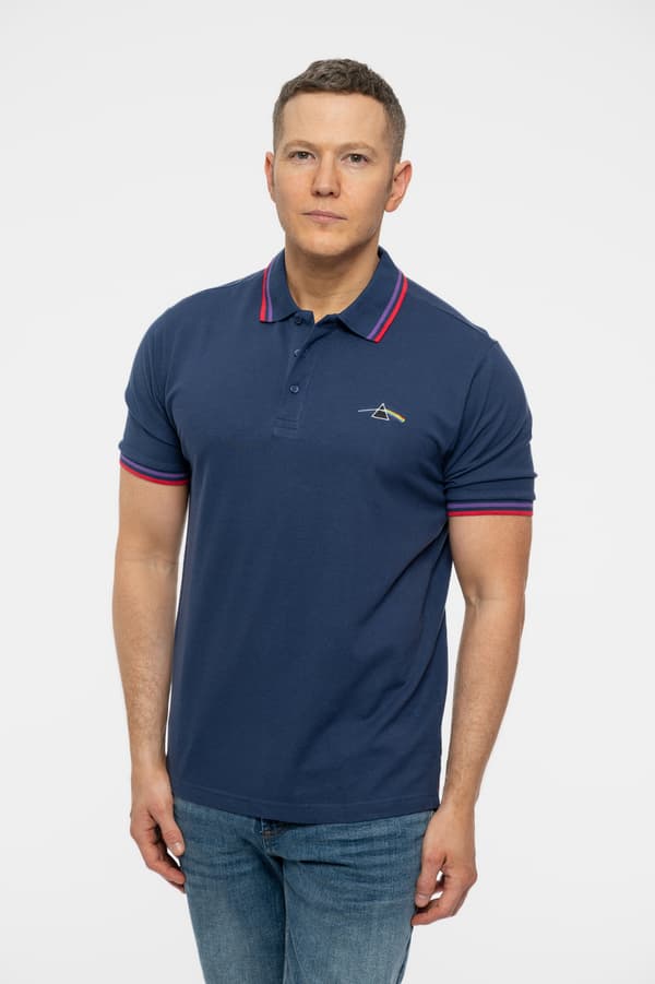 Pink Floyd Polo Shirt Dark Side of the Moon Prism Official Mens Navy Blue Navy M
