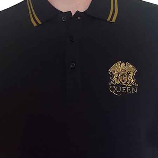 Queen Polo Shirt Crest Logo Official Mens Black