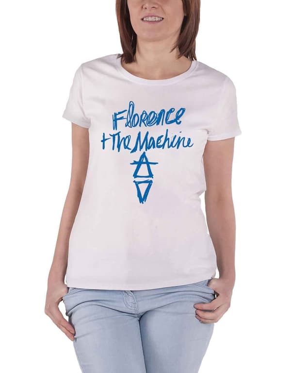 Florence & The Machine T Shirt Hand Drawn Logo Official Womens Skinny Fit White White L