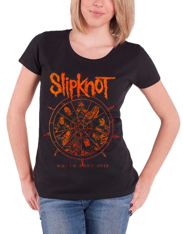 Slipknot T Shirt Womens The Wheel tour 2015 Official roll sleeve skinny fit