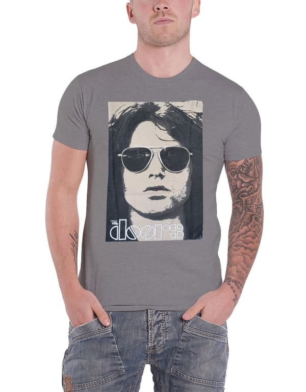 The Doors T Shirt Summer Glare Jim Morrison band logo Official Mens Grey