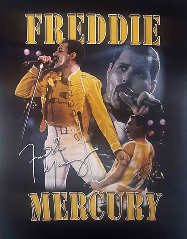 Freddie Mercury T Shirt Live on stage Homage logo Official Mens Black
