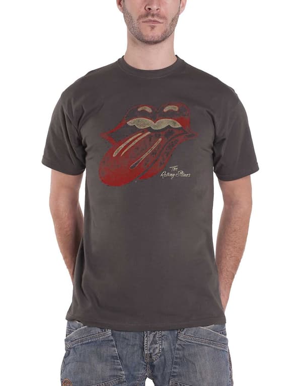 The Rolling Stones T Shirt Vintage Tongue band Logo mens Official Grey S