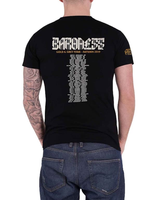 Baroness T Shirt Gold and Grey Tour 2019 Dates Band Logo Official Mens Black