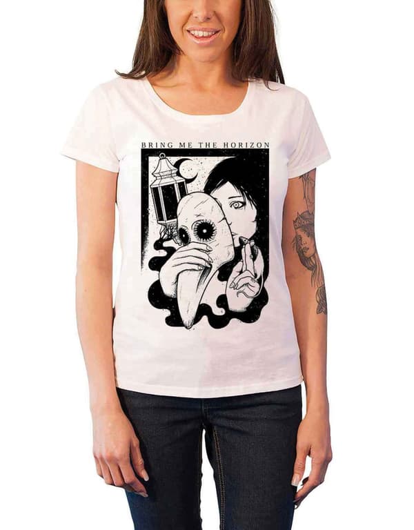 Bring Me The Horizon T Shirt Womens Plague band logo Official White skinny fit