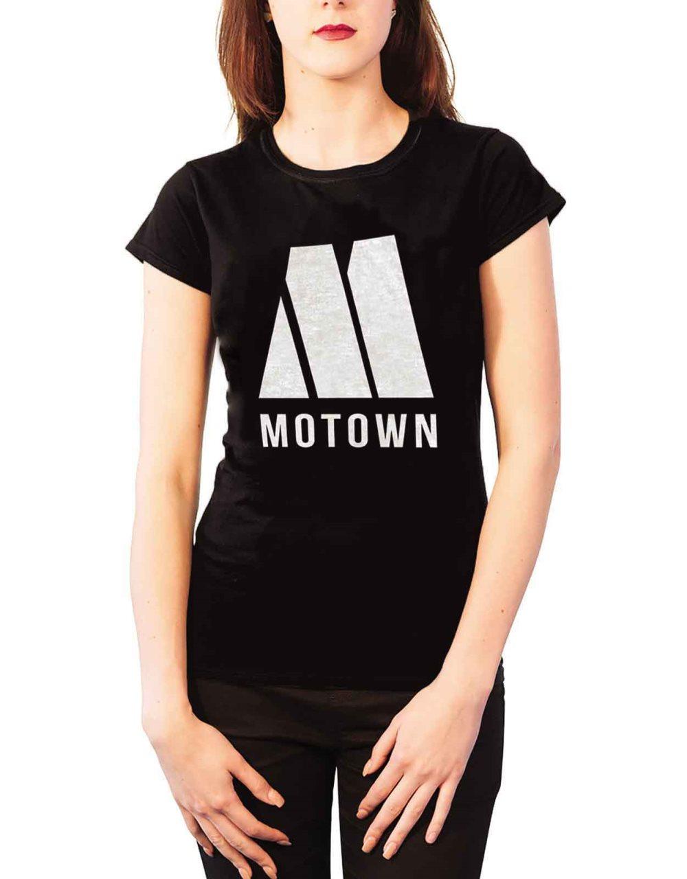 Motown T Shirt womens classic Motown Logo Official Black skinny fit