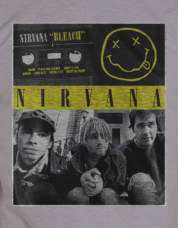 Nirvana T Shirt Bleach Tape Photo band logo Official Mens Grey M