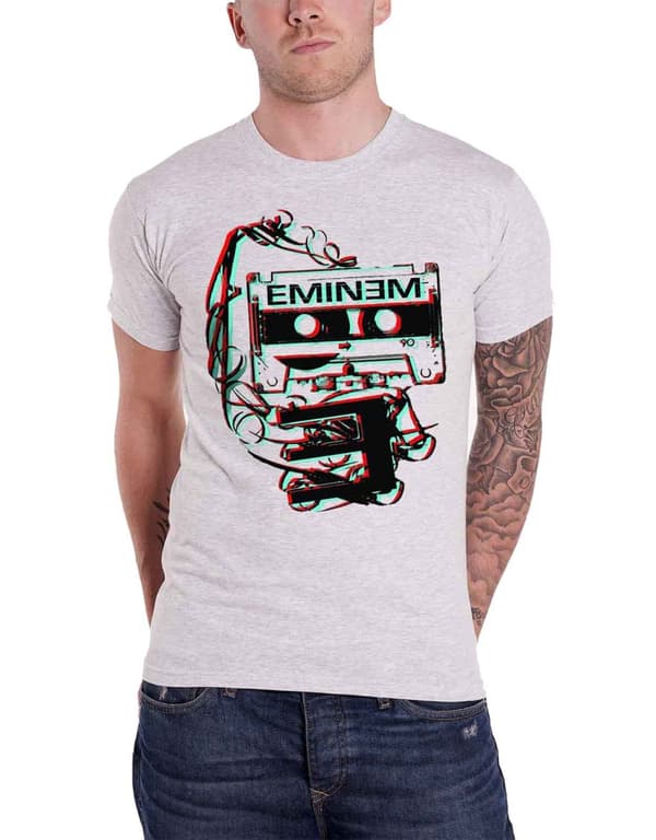 Eminem T Shirt Tape Slim Shady Retro Band Logo Official Mens Grey Grey L