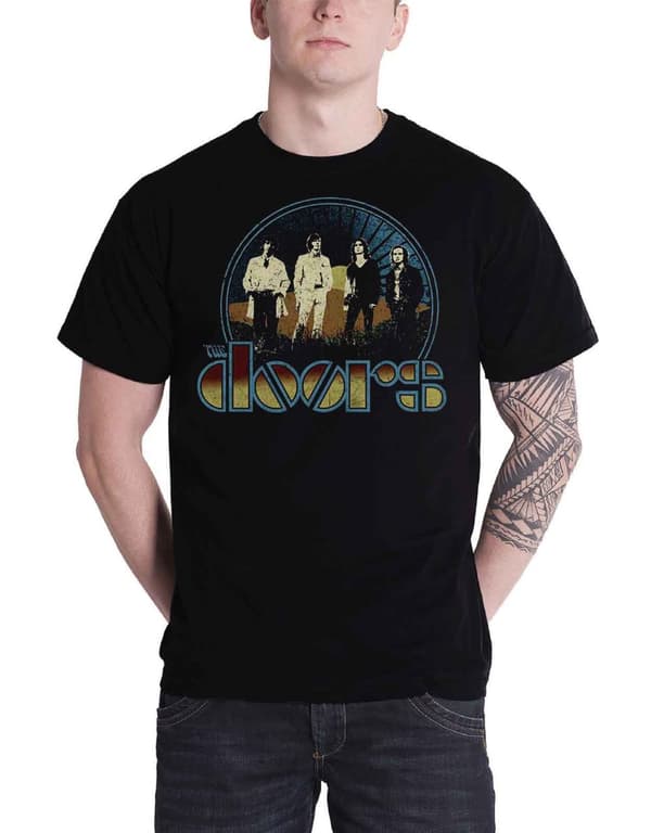 The Doors T Shirt Vintage Field band logo Jim Morrison Official mens Black Black S