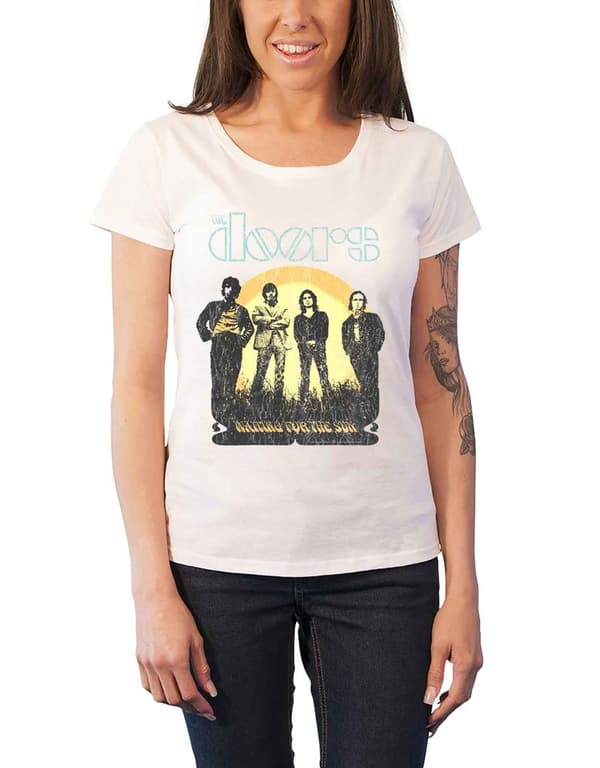 The Doors T Shirt Womens Waiting For The Sun Official white skinny fit