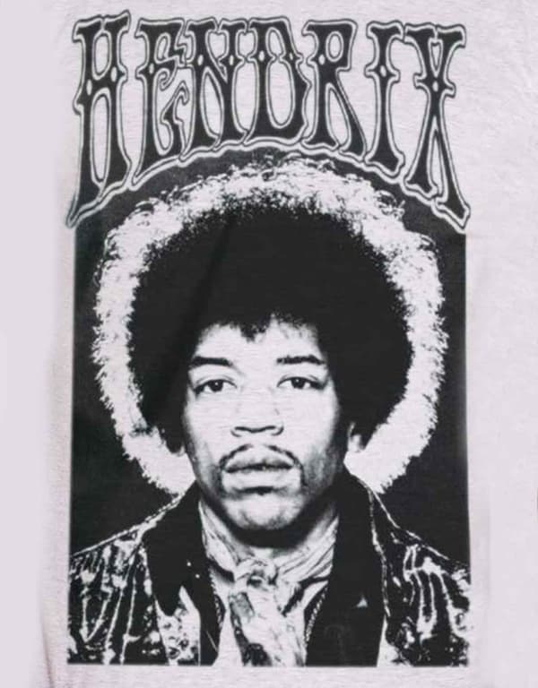 Jimi Hendrix Halo Portrait Contrast Band Logo Official Mens Grey T Shirt