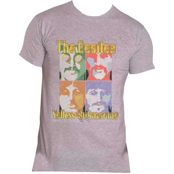 The Beatles T Shirt Yellow Submarine Montage band Logo Official Mens Grey