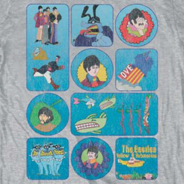 The Beatles T Shirt Yellow Submarine Montage band Logo Official Mens Grey