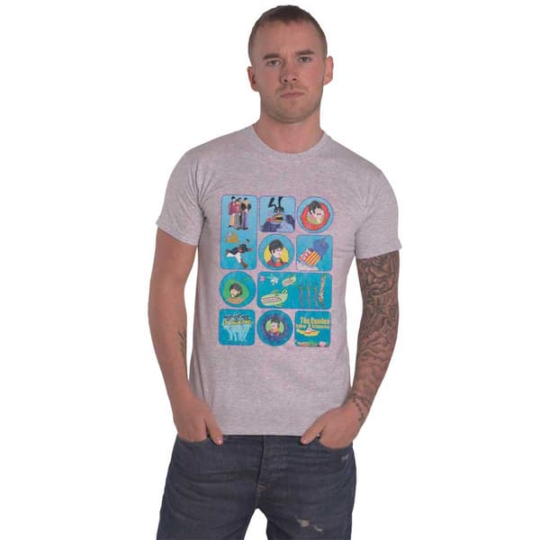 The Beatles T Shirt Yellow Submarine Montage band Logo Official Mens Grey